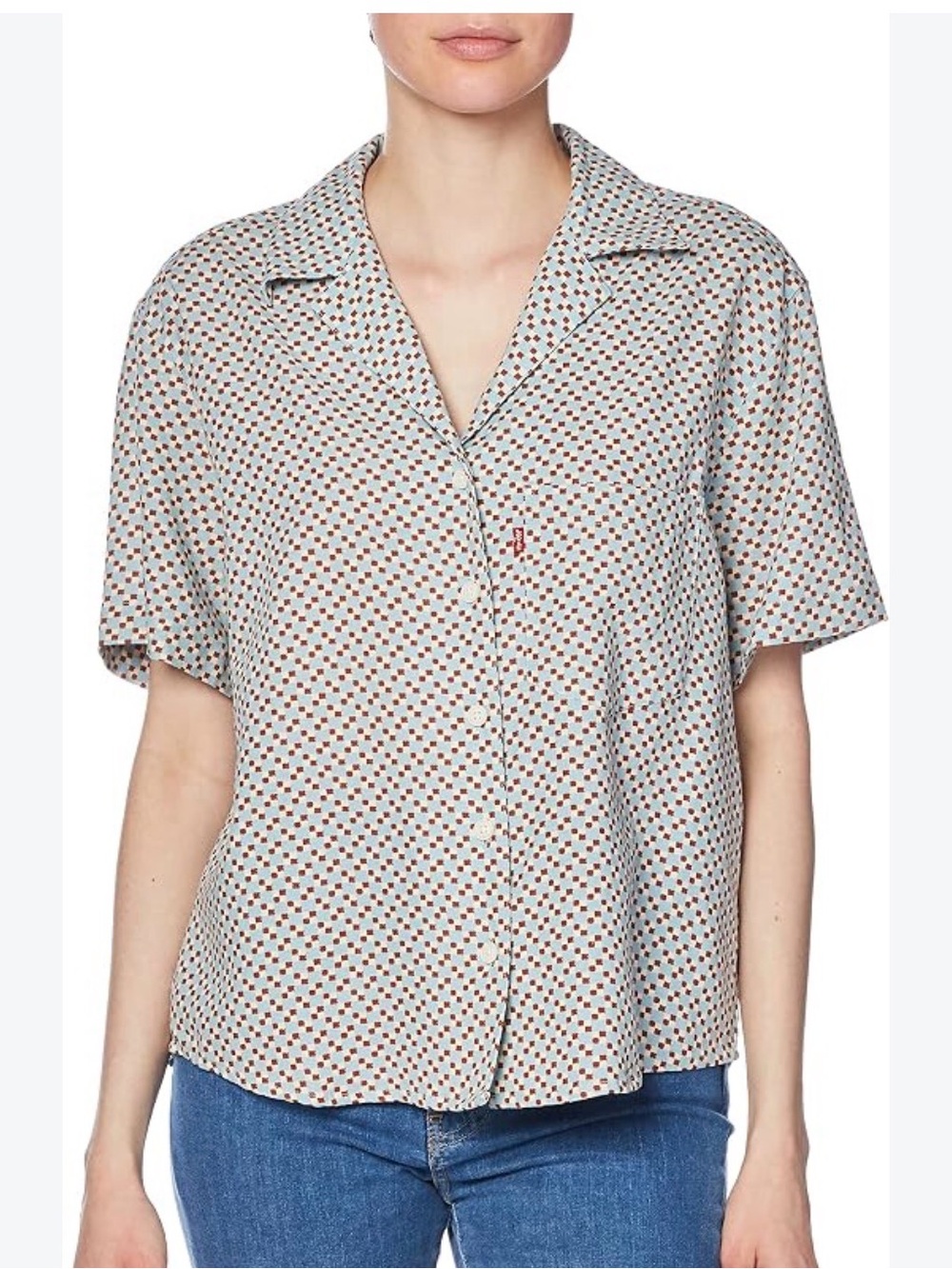 Levi’s Women’s 1X Geometric Print Short Sleeve Button-Up Aiden Shirt NWOT